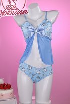 Blue Shark Vêtements de Nuit à Motif de Requin Bleu avec Nœud Papillon Sous-Vêtements de Lingerie Sexy Top et Culotte en Maille