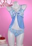 Pijama con Estampado de Tiburón Azul con Lazo Ropa Interior Sexy de Encaje Top de Malla y Braguita