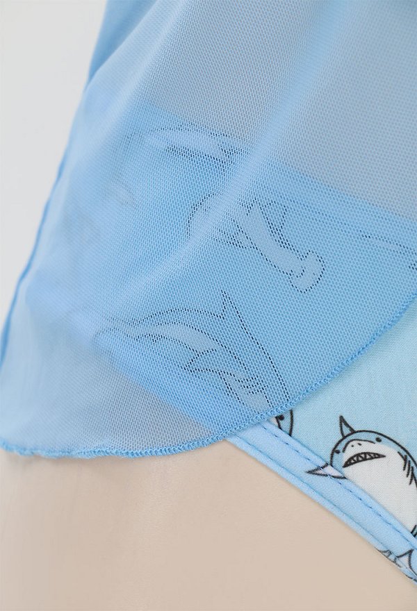 Pijama con Estampado de Tiburón Azul con Lazo Ropa Interior Sexy de Encaje Top de Malla y Braguita Pijama con Estampado de Tiburón Azul con Lazo Ropa Interior Sexy de Encaje Top de Malla y Braguita