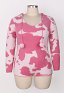 Plus Size Pink Milk Cow Pattern Fluffy Bodycon Romper Sexy Lingerie Furry Hooded Bodysuit Homewear