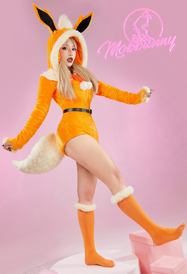 PM Derivative Sexy Bodysuit mit Kapuze Dessous Kawaii High Cut Lingerie mit Schwanz Socken Hals Zubehör