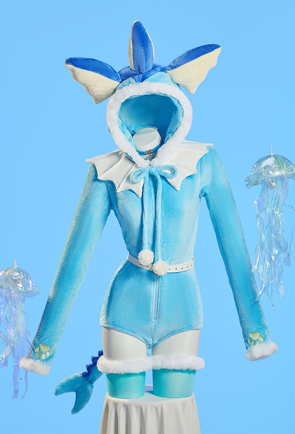 Plus Size PM Derivative Fluffy Bodycon Romper Pajama - Blue Furry