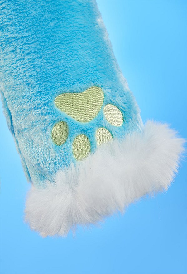 PM Derivative Fluffy Bodycon Romper Sexy Lingerie Blue Furry Hooded Mono Doméstico con Cinturón de Cola y Calcetines