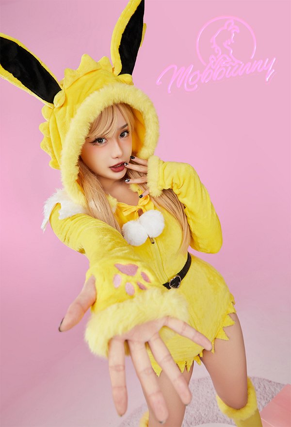 PM Derivative Sexy Lingerie Bodysuit Plush Hooded Romper and Socks with Belt and Scarf