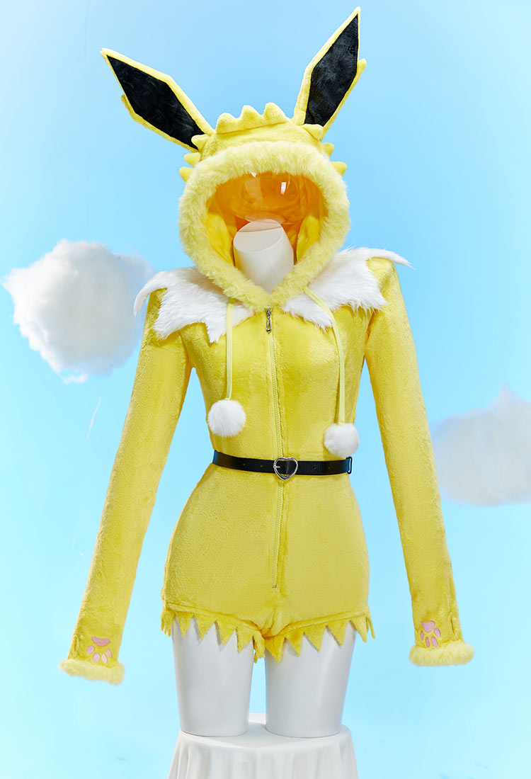 PM Derivative Sexy Lingerie Bodysuit Plush Hooded Romper and Socks with Belt and Scarf