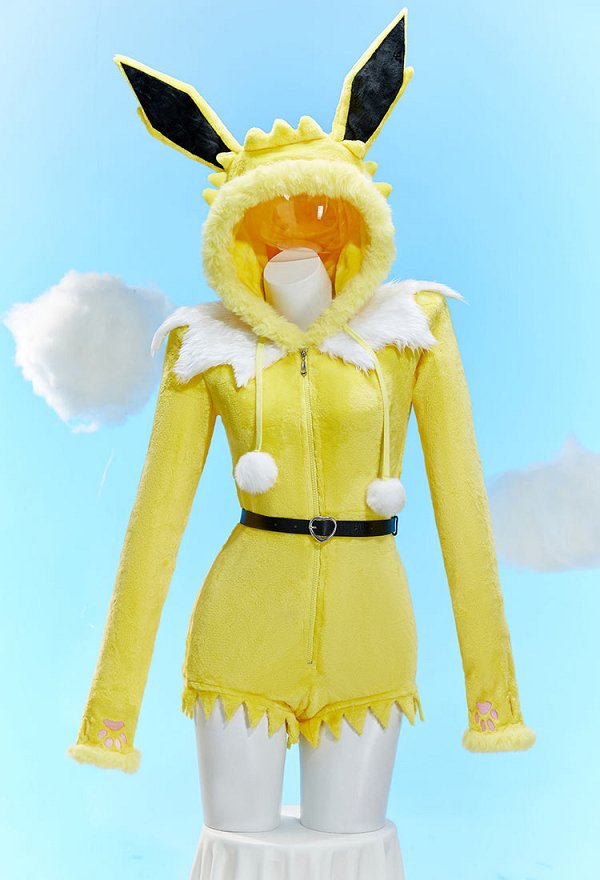 PM Derivative Sexy Lingerie Bodysuit Plush Hooded Romper and Socks with Belt and Scarf