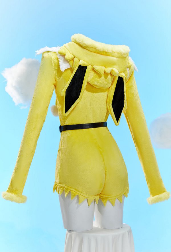 PM Derivative Sexy Lingerie Bodysuit Plush Hooded Romper and Socks with Belt and Scarf
