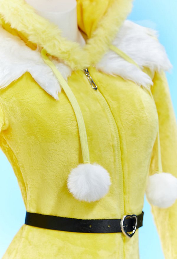 PM Derivative Sexy Lingerie Bodysuit Plush Hooded Romper and Socks with Belt and Scarf