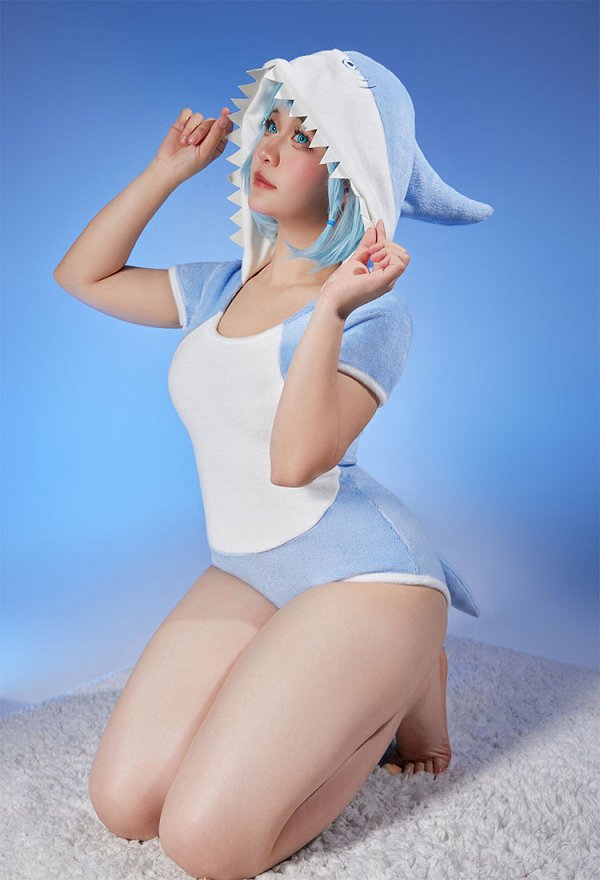 Tiburón Azul Lencería Erótica Kawaii Body Con Capucha y Cola