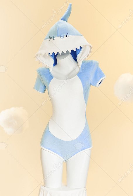 Tiburón Azul Lencería Erótica Kawaii Body Con Capucha y Cola