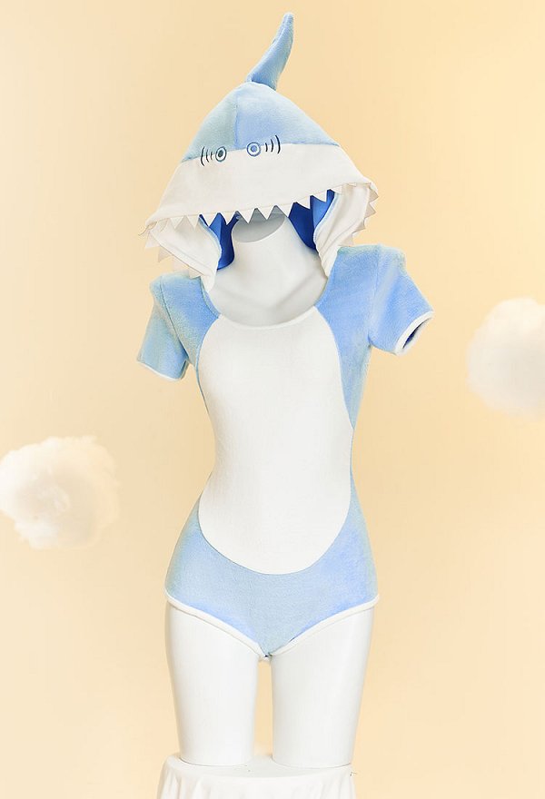 Tiburón Azul Lencería Erótica Kawaii Body Con Capucha y Cola
