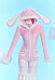 Lingerie Sexuelle de Style de Lapin Rose Justaucorps à Capuche en Peluche Loungewear à Manches Longues avec Queue Bas et Tour de Cou