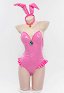 Derivado de melocotón Lencería sexy Bodysuit de conejito Traje de conejito rosa con diadema y medias