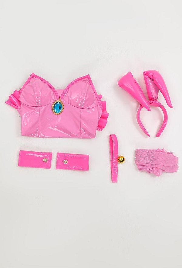 Derivado de melocotón Lencería sexy Bodysuit de conejito Traje de conejito rosa con diadema y medias
