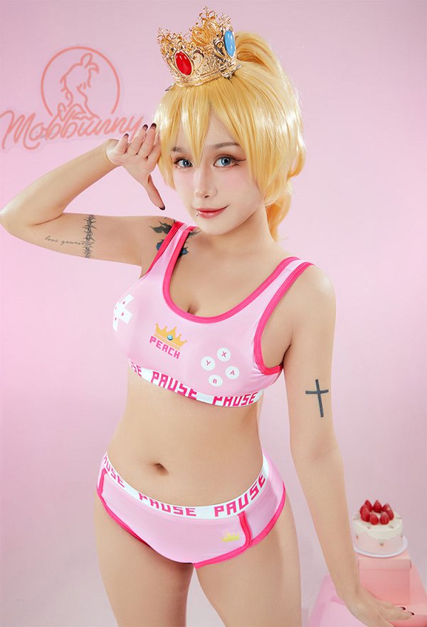 Sostén Deportivo Derivado de Melocotón y Conjunto Corto de Lencería Disfraz de Cosplay