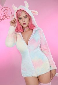 Sexy Lingerie Bodysuit Plush Hooded Cow Style Deep V Romper and Socks with Choker and Tail