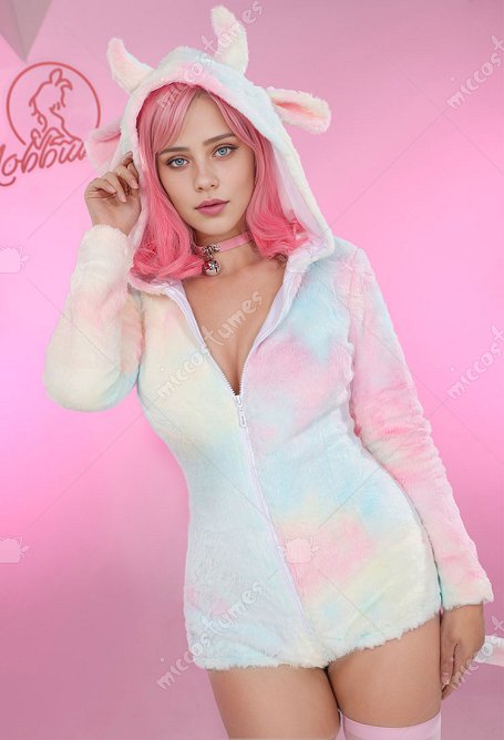 Sexy Lingerie Bodysuit Plush Hooded Cow Style Deep V Romper and Socks with Choker and Tail