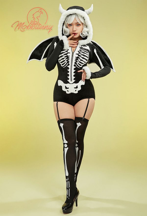 Sexy Lingerie Skeleton Bodysuit Gothic Skull Style Romper and Wings with Thigh Socks and Garters Sexy Lingerie Skeleton Bodysuit Gothic Skull Style Romper and Wings with Thigh Socks and Garters