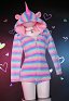 Kawaii Unicorn Fluffy Bodycon Romper Colorful Striped Print Onesie Bodysuit Hooded Homewear with Choker and Socks