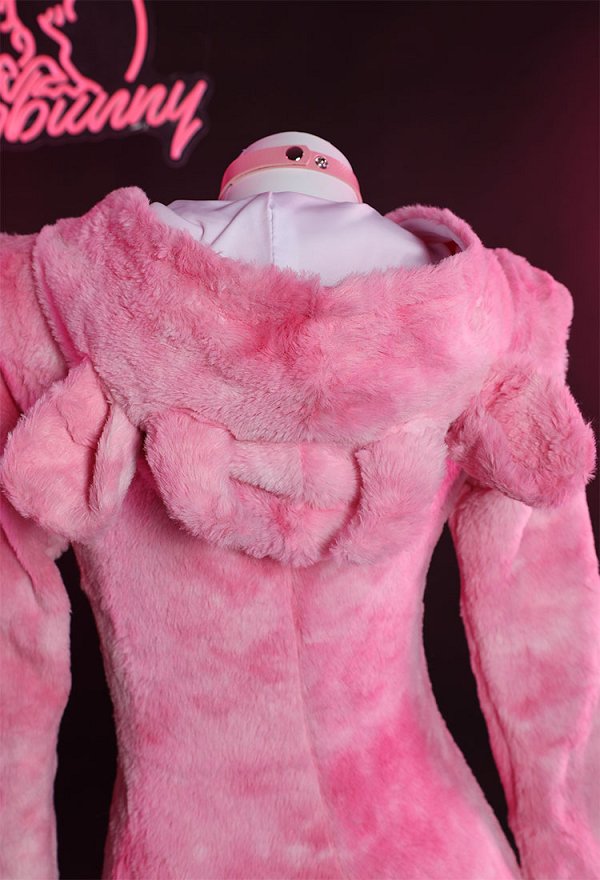 Cute Cow Furry Bodycon Romper Kawaii Pink Bodysuit with Choker and Tail