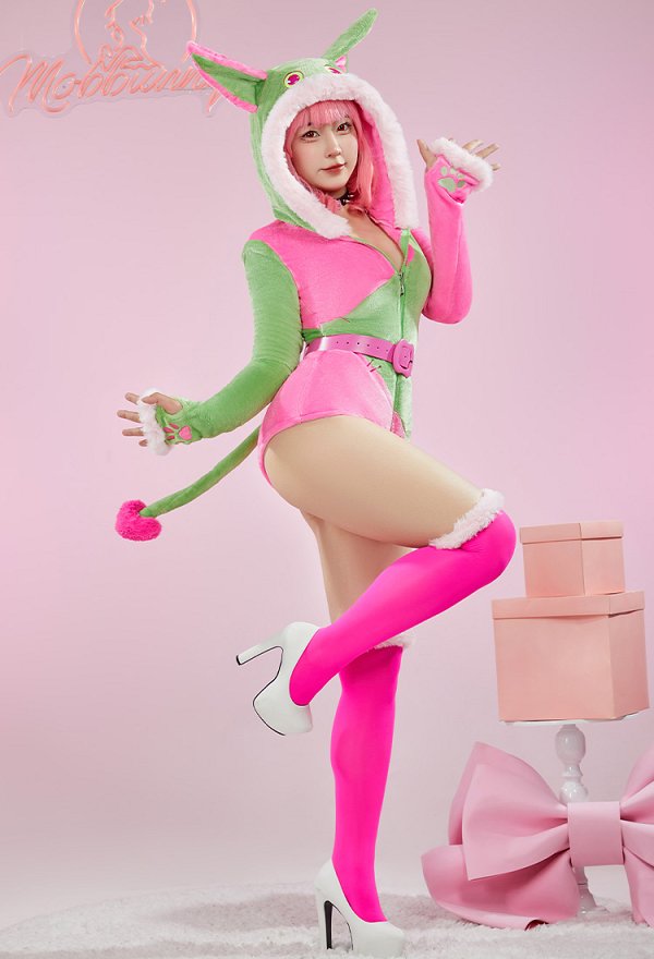 Plush Homewear Sexy Bodysuit Hooded Romper and Belt with Choker and Thigh Socks