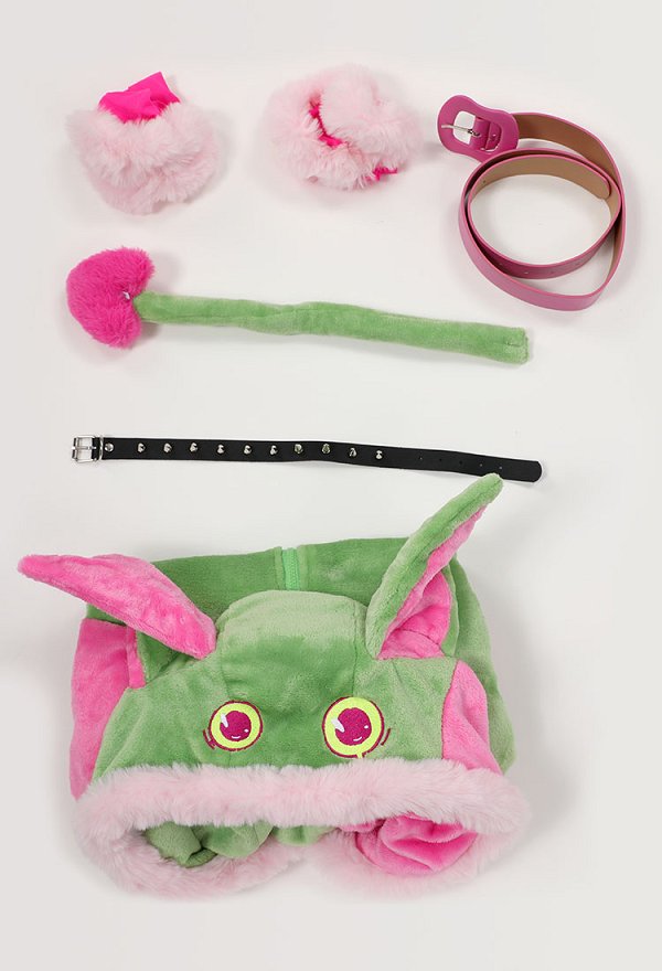 Plush Homewear Sexy Bodysuit Hooded Romper and Belt with Choker and Thigh Socks