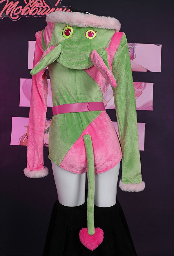 Plush Homewear Sexy Bodysuit Hooded Romper and Belt with Choker and Thigh Socks