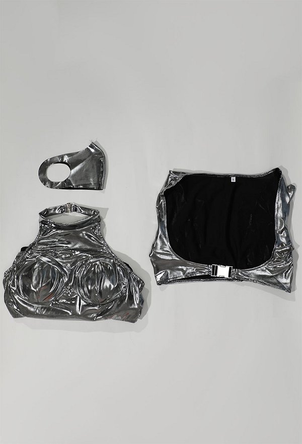 Sexy Lingerie Bodysuit Shiny Hollowed Halter Romper and Top with Mask Sexy Lingerie Bodysuit Shiny Hollowed Halter Romper and Top with Mask