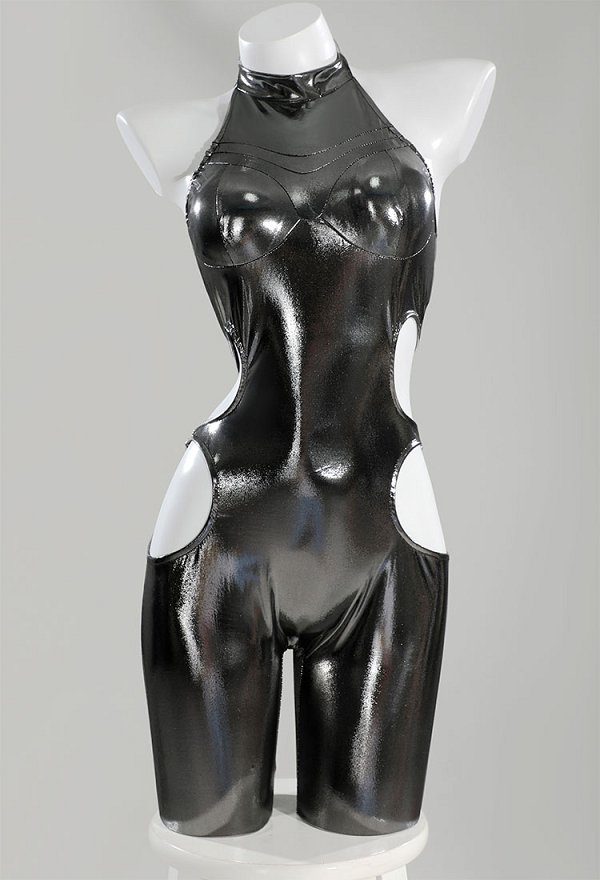 Sexy Lingerie Bodysuit Shiny Hollowed Halter Romper and Top with Mask Sexy Lingerie Bodysuit Shiny Hollowed Halter Romper and Top with Mask