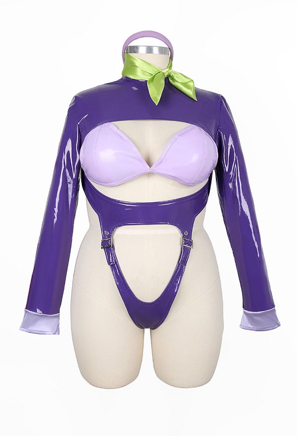 Talla Plus Sexy Traje de lencería inspirado en Daphne de cuerpo entero con transparencias incluye corsé y minifalda
