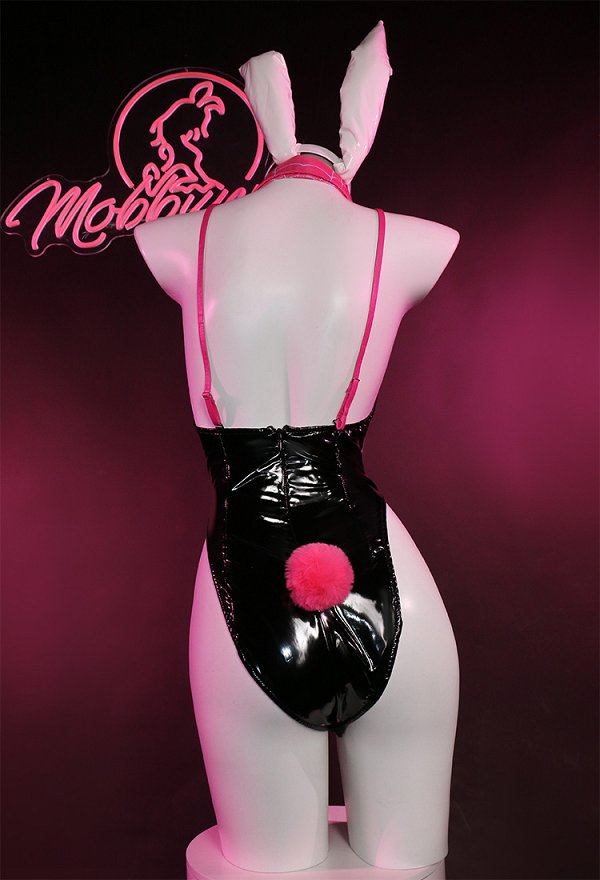 Disfraz de Cosplay Derivative Sexy Bunny Costume Halter Spiderweb Bunny Girl Bodysuit Outfit con Guantes de Diadema Pantimedias de Malla