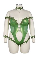 Talla Plus Conjunto sexy inspirado en superhéroe Poison Ivy: body estilo enredaderas con guantes y collar
