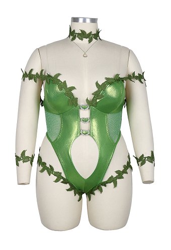 Talla Plus Conjunto sexy inspirado en superhéroe Poison Ivy: body estilo enredaderas con guantes y collar