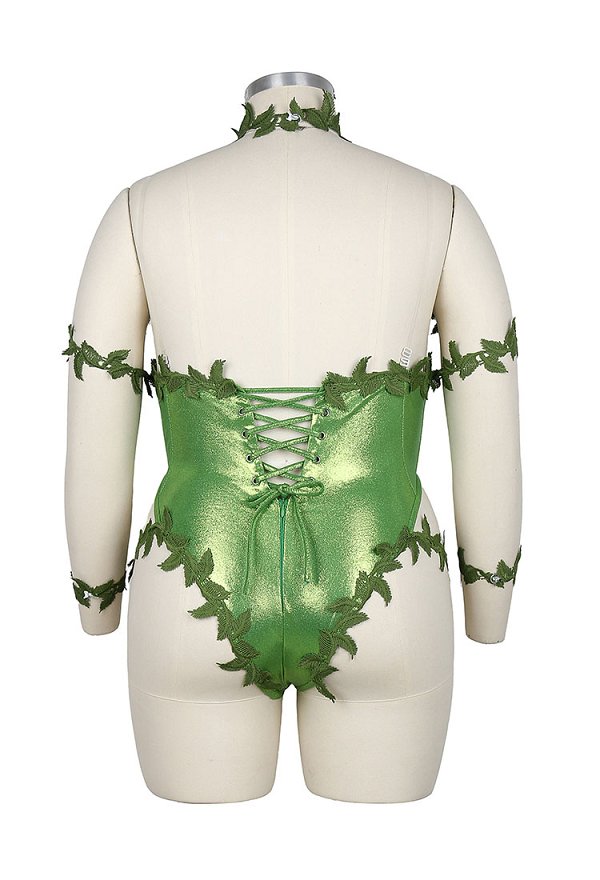 Talla Plus Conjunto sexy inspirado en superhéroe Poison Ivy: body estilo enredaderas con guantes y collar