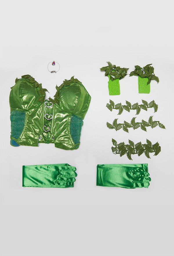Talla Plus Conjunto sexy inspirado en superhéroe Poison Ivy: body estilo enredaderas con guantes y collar