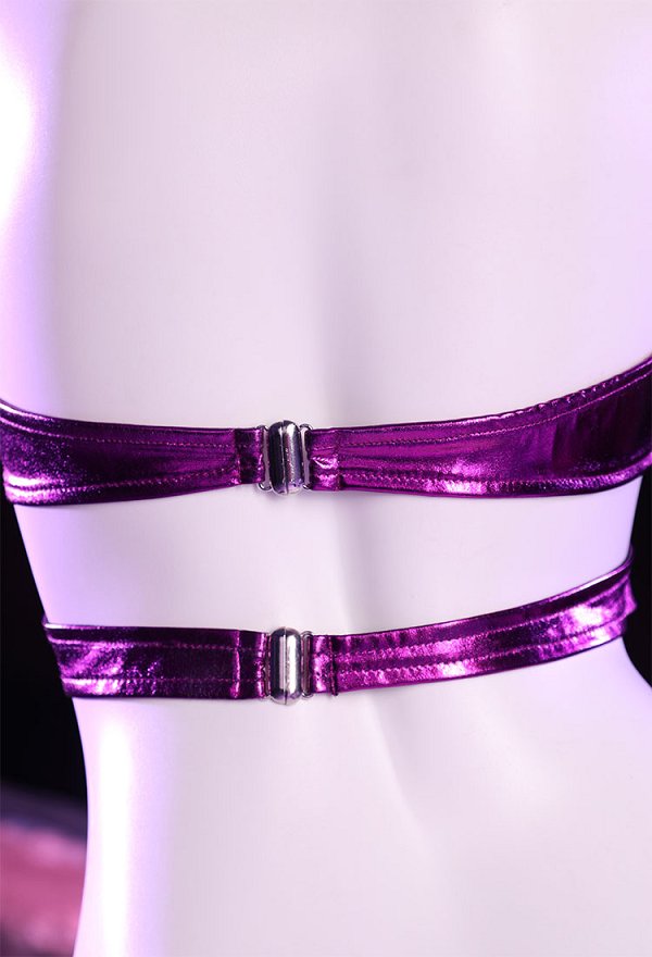 Starfire Derivative Sexy Lingerie Costume Outfit Purple Halter Cutout Bodysuit with Sleeves Stockings