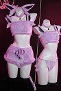 Disfraz de Cosplay PM Derivative Kawaii Purple Plush Sexy Lingerie Set Crop Corsé y Shorts con Cordones Panty Tail Socks Diadema