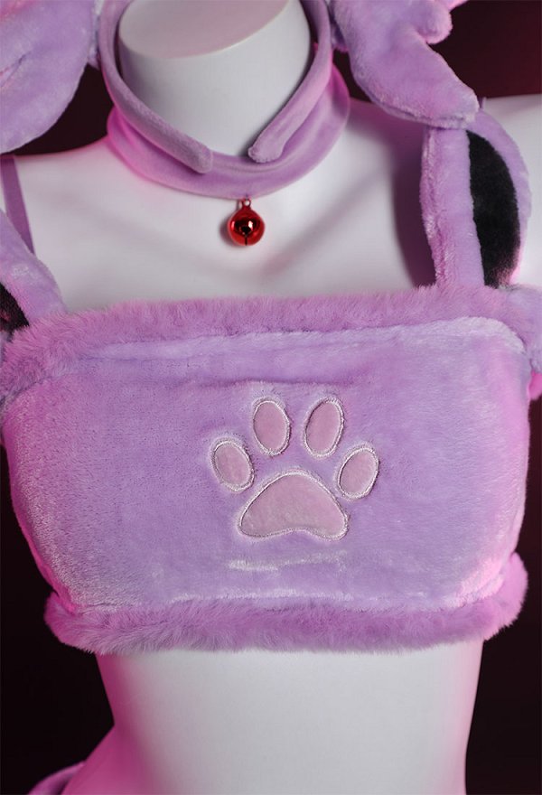 Disfraz de Cosplay PM Derivative Kawaii Purple Plush Sexy Lingerie Set Crop Corsé y Shorts con Cordones Panty Tail Socks Diadema
