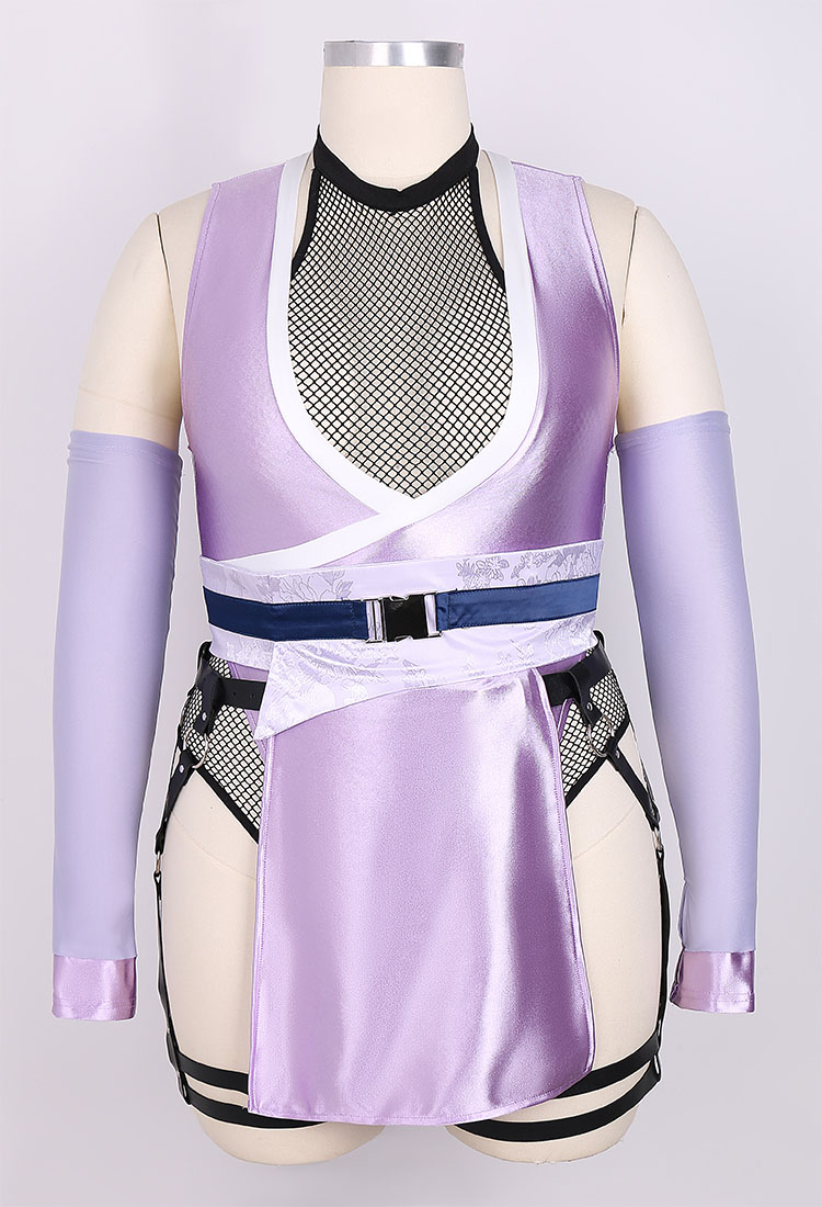Más Tamaño Lencería Sexy Ninja Disfraz de Malla Body y V profunda Body con Máscara Muslo Medias