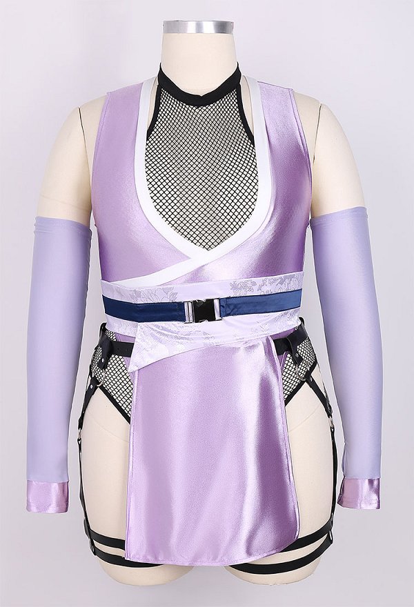 Más Tamaño Lencería Sexy Ninja Disfraz de Malla Body y V profunda Body con Máscara Muslo Medias