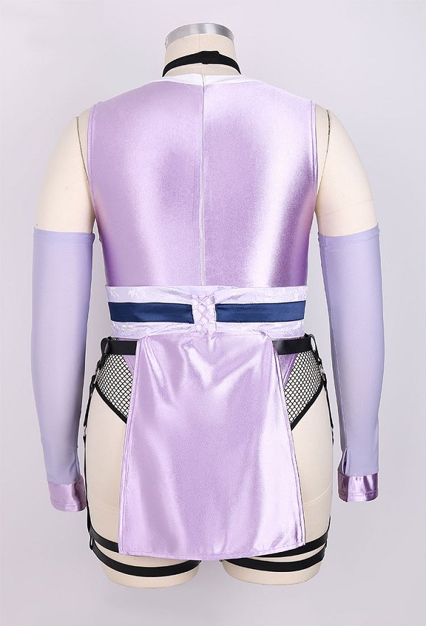 Más Tamaño Lencería Sexy Ninja Disfraz de Malla Body y V profunda Body con Máscara Muslo Medias