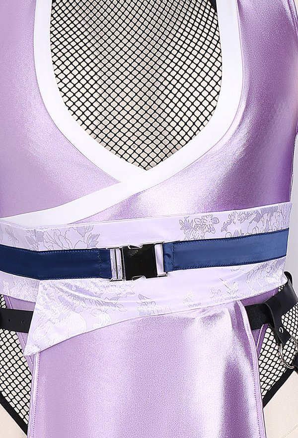 Más Tamaño Lencería Sexy Ninja Disfraz de Malla Body y V profunda Body con Máscara Muslo Medias