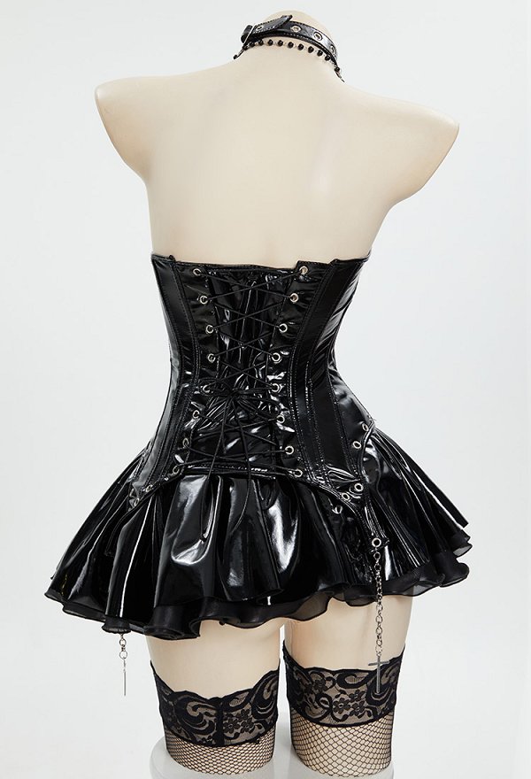 Conjunto de Lencería Sensual Derivado de Yamaisa con Vestido de Cintura y Falda a Juego Guantes y Collar