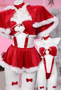 Lingerie Sexuelle de Style Noël Sorcière Top et Slip avec Jupe et Accessoires