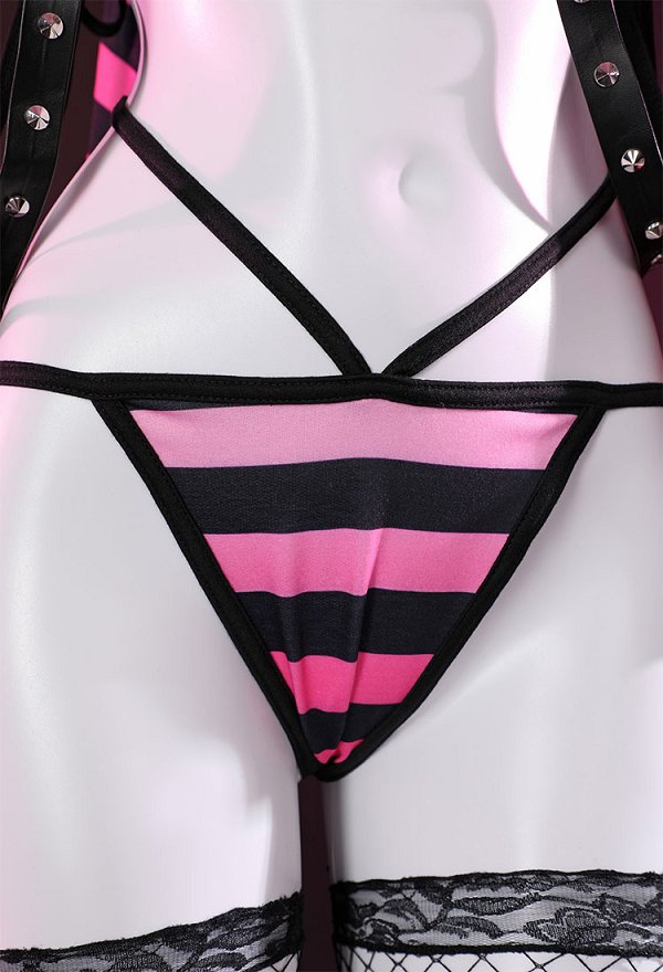 Sexy Kawaii Bunny Schwarz Pink Rosa Set Lingerie Crop Top Mit Kapuze Schnürung Shorts Tanga Streifen Dessous mit Socken Kette Set