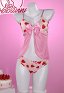 Disfraz de Cosplay Lencería Sexy con Estampado de Fresas y Margaritas con Lazo de Mariposa Camiseta de Malla y Braguita Triangular