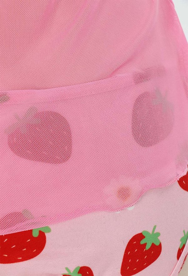 Disfraz de Cosplay Lencería Sexy con Estampado de Fresas y Margaritas con Lazo de Mariposa Camiseta de Malla y Braguita Triangular