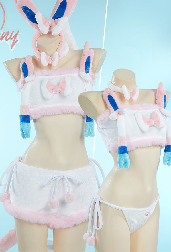 Kawaii Lingerie Set Plush Homewear Pink Crop Top and Shorts with Headband and Socks Kawaii Lingerie Set Plush Homewear Pink Crop Top and Shorts with Headband and Socks