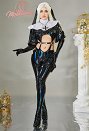 Gothic Nun Sexy Lingerie Set Halloween Sexy Cutout Bodysuit Jumpsuit Costume with Headband Necklace Leg Bag