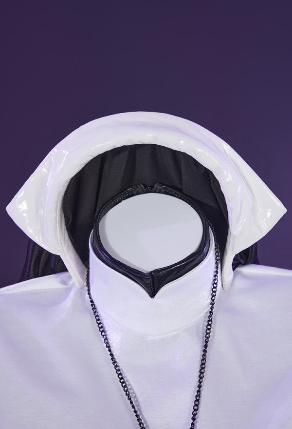 Gothic Nun Sexy Lingerie Set Halloween Sexy Cutout Bodysuit Jumpsuit Costume with Headband Necklace Leg Bag